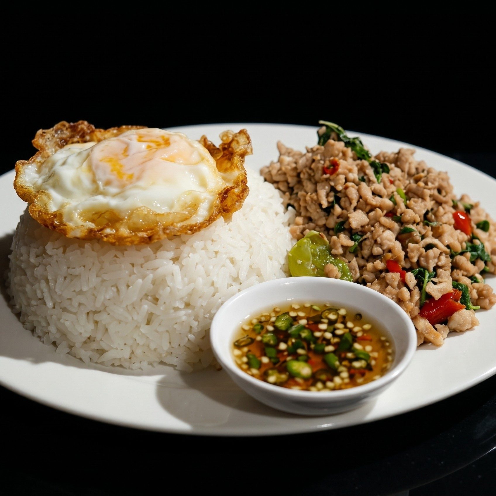 Holy Basil Chicken with Rice / ข้าวกระเพราไก่สับไข่ดาว.
